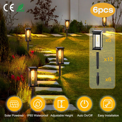 6Pack Solar Powered Stake Light Outdoor Decorative Landscape Lamp IP65 Waterproof Auto On Off Outdoor Light For Pathway