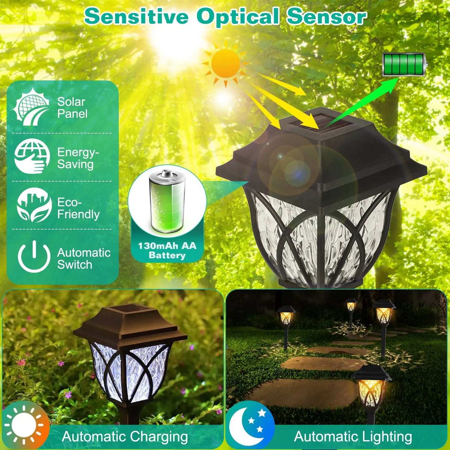 6Pack Solar Powered Stake Light Outdoor Decorative Landscape Lamp IP45 Waterproof Auto On Off Outdoor Light For Pathway