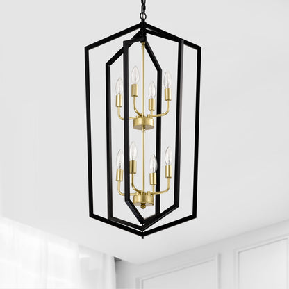 8 Light Farmhouse Hanging Lights Living Room Chandelier with Lantern Frame