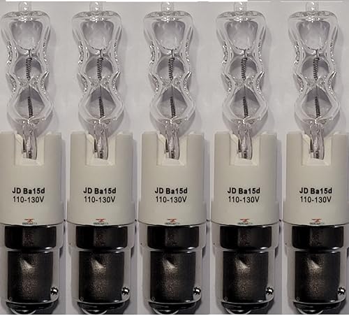 Ironsmith Lighting Products JD 100 Watt Halogen Light Bulbs - 120-130V BA15D Twist and Lock Double Contact Bayonet, Single Ended Quartz Lamp, 650Lumen Lights Bulb - Pack of 5