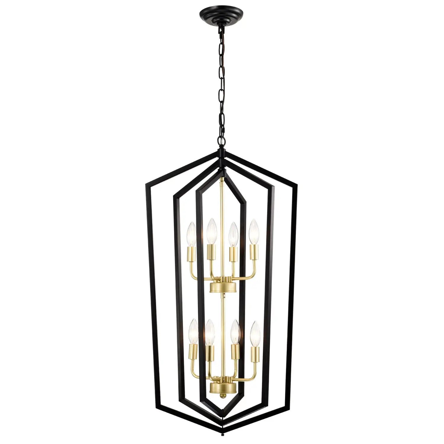 8 Light Farmhouse Hanging Lights Living Room Chandelier with Lantern Frame Matte Black Hanging Light