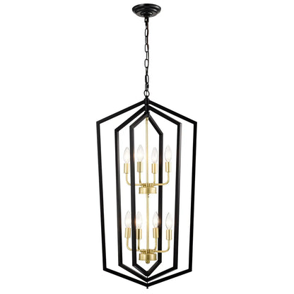 8 Light Farmhouse Hanging Lights Living Room Chandelier with Lantern Frame Matte Black Hanging Light