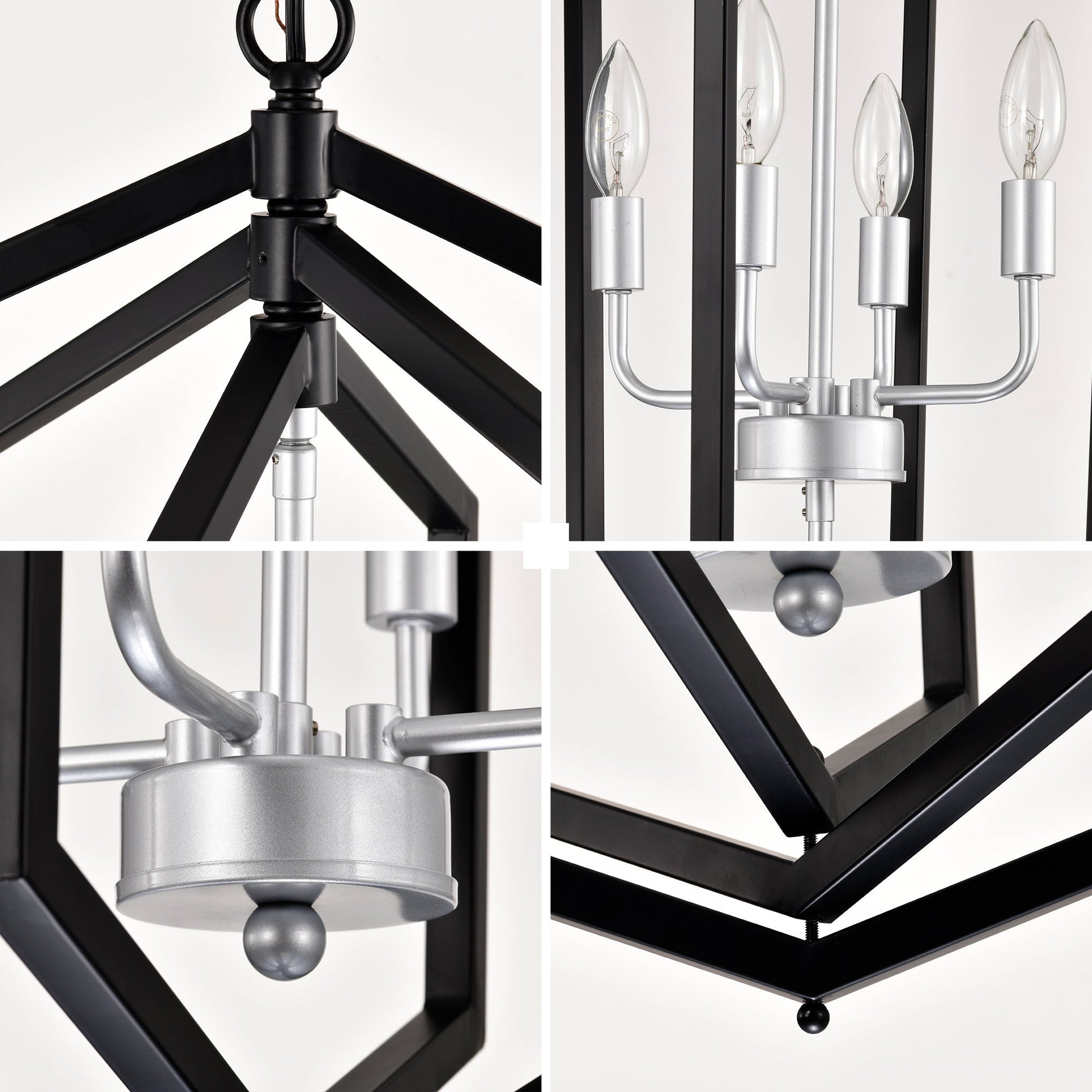 8 Light Farmhouse Kitchen Chandeliers Matte Black And Sliver Vintage Rustic Cage Light Fixture Adjustable Height