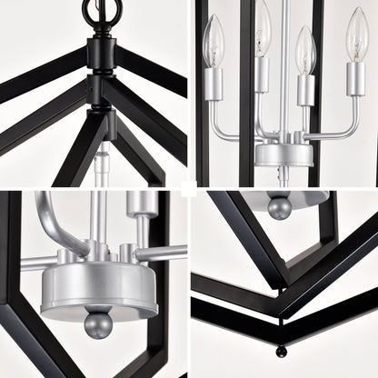 8 Light Farmhouse Kitchen Chandeliers Matte Black And Sliver Vintage Rustic Cage Light Fixture Adjustable Height