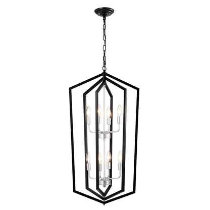 8 Light Farmhouse Kitchen Chandeliers Matte Black And Sliver Vintage Rustic Cage Light Fixture Adjustable Height