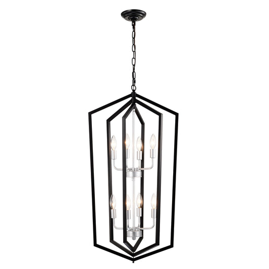 8 Light Farmhouse Kitchen Chandeliers Matte Black And Sliver Vintage Rustic Cage Light Fixture Adjustable Height