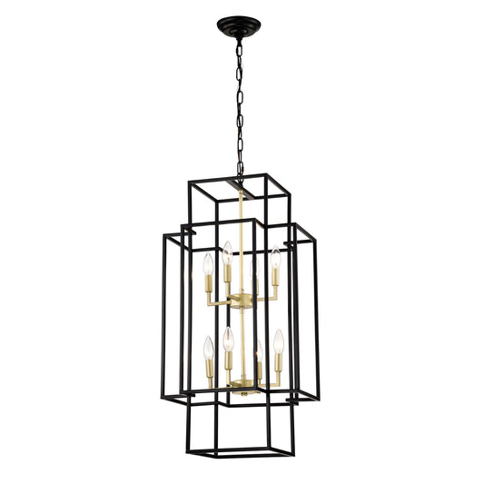 8-Light Metal Lantern Tiered Pendant Hanging Light Fixtures Industrial Farmhouse Adjustable Height Chandeliers