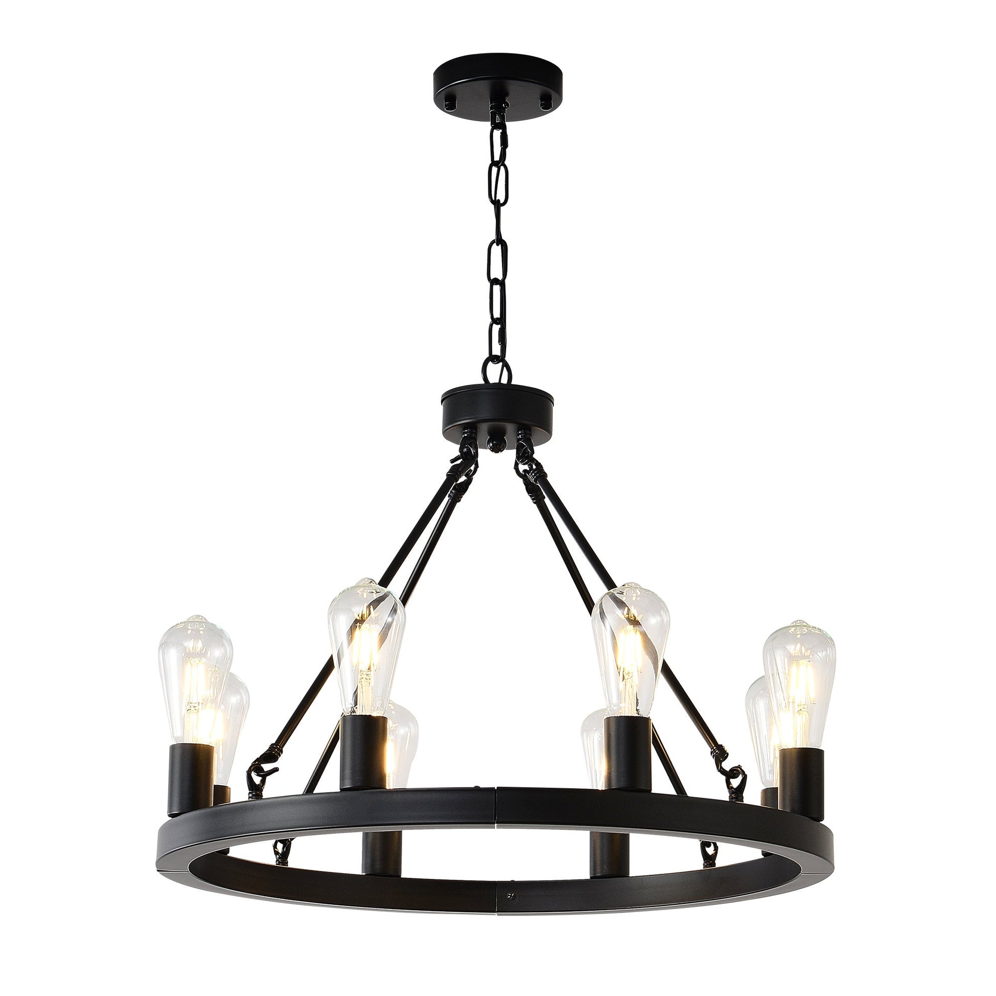 8 Light No Bulbs Matte Black Wagon Wheel Chandelier Farmhouse Modern Small Round Chandelier For Living Room Kitchen