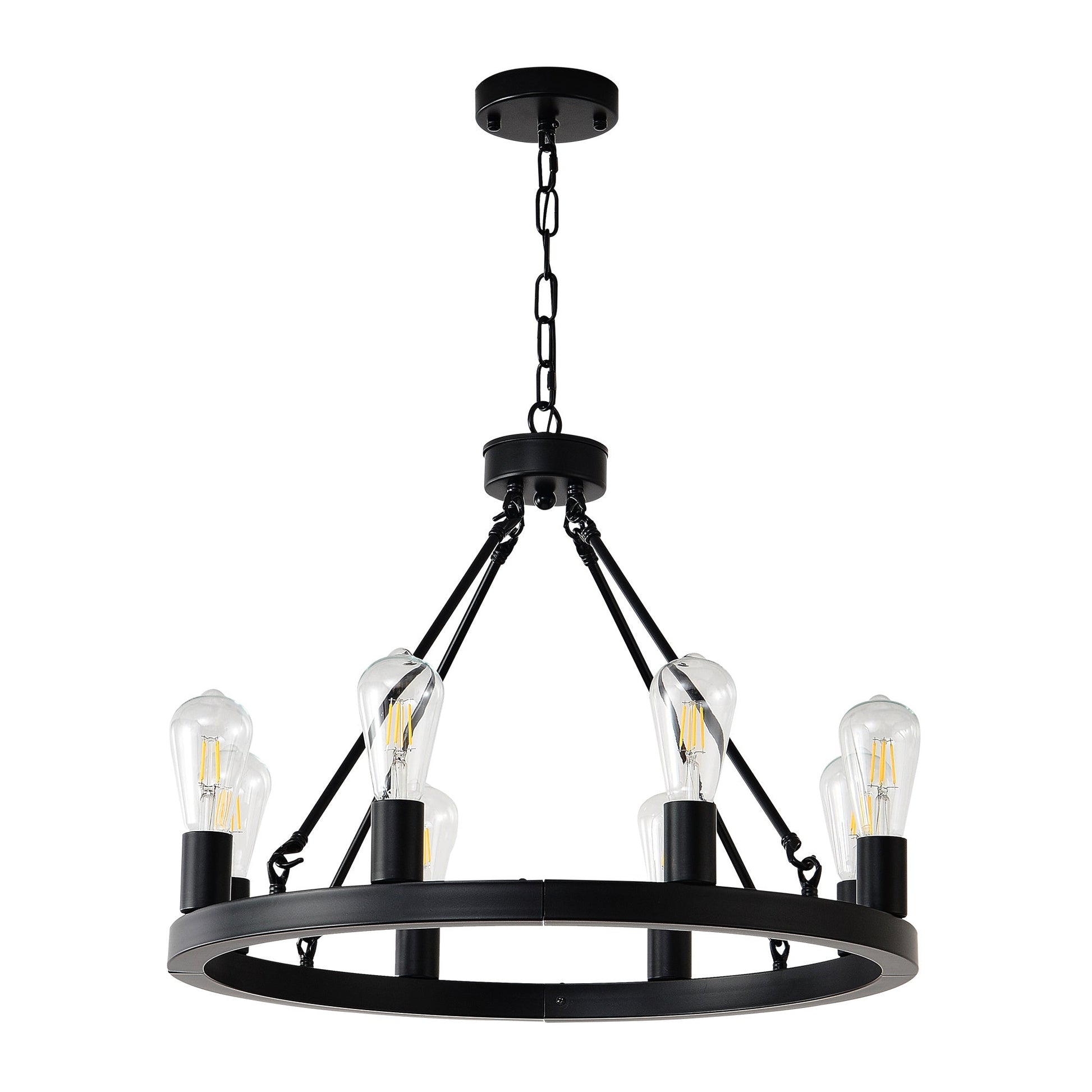 8 Light No Bulbs Matte Black Wagon Wheel Chandelier Farmhouse Modern Small Round Chandelier For Living Room Kitchen
