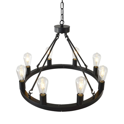 8 Light No Bulbs Matte Black Wagon Wheel Chandelier Farmhouse Modern Small Round Chandelier For Living Room Kitchen