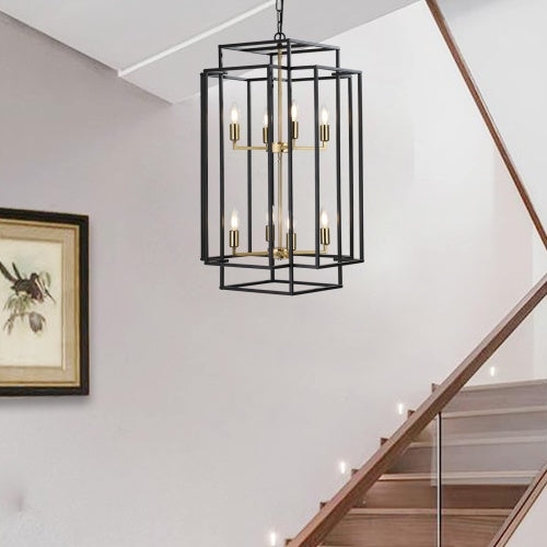 8 Lights Black & Gold Lantern Tiered Chandelier Industrial Farmhouse Chandelier No Bulbs Unavailable Platform Temu