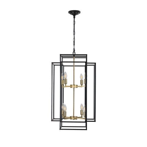 8 Lights Black & Gold Lantern Tiered Chandelier Industrial Farmhouse Chandelier No Bulbs Unavailable Platform Temu