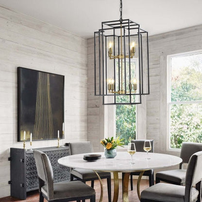 8 Lights Black & Gold Lantern Tiered Chandelier Industrial Farmhouse Chandelier No Bulbs Unavailable Platform Temu