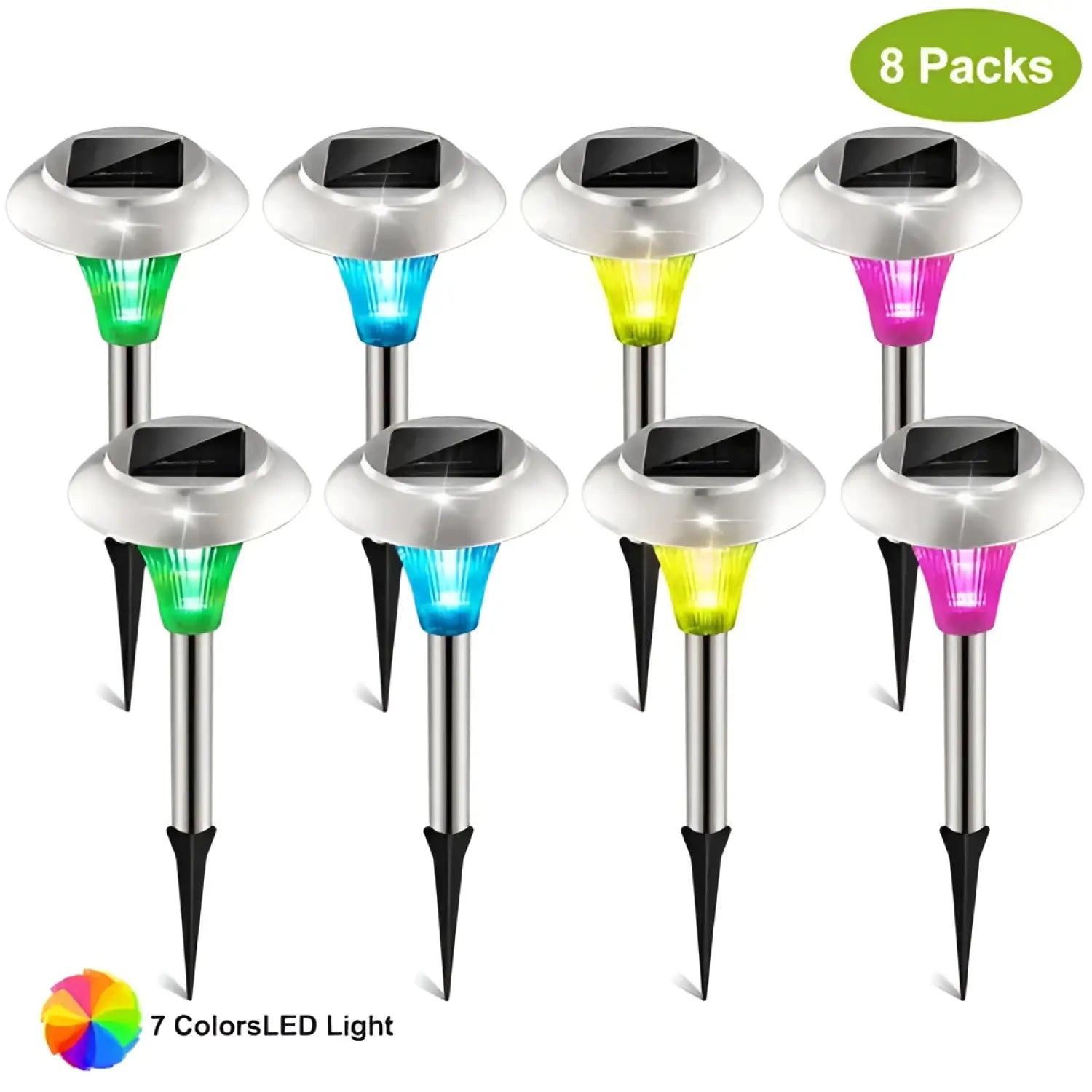 8Packs Solar Garden Lights Outdoor IP44 Waterproof Solar Pathway Lights Color Changing Landscape Lamps - 8pcs - 12V