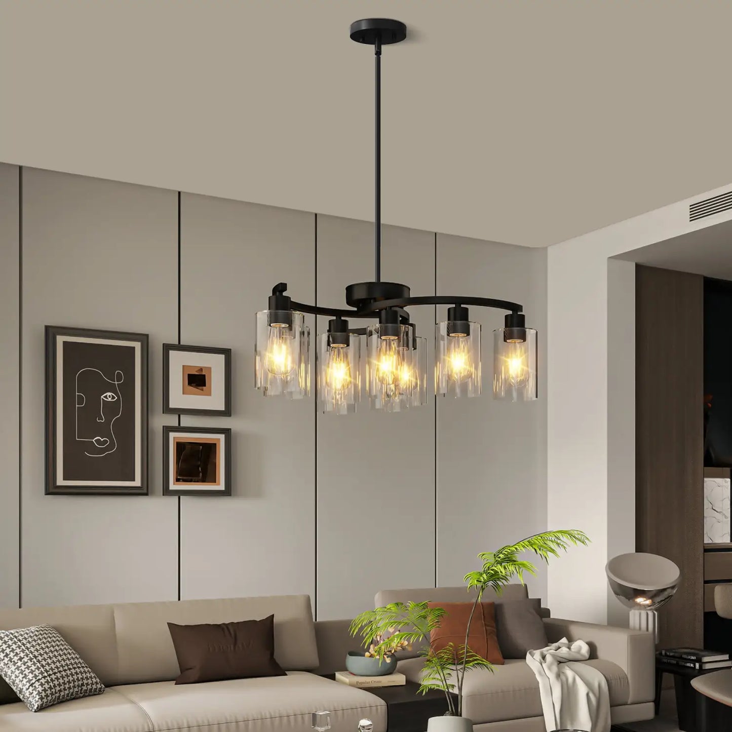 9-Light Black Modern Chandeliers For Dining Room Adjustable Height Farmhouse Kitchen Island Lighting Industrial Hanging