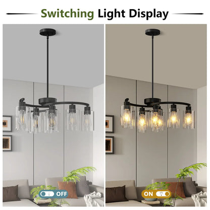 9-Light Black Modern Chandeliers For Dining Room Adjustable Height Farmhouse Kitchen Island Lighting Industrial Hanging