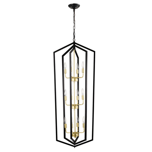 12 Light Farmhouse Hanging Light Indoor Lantern Chandelier with Gold Finish