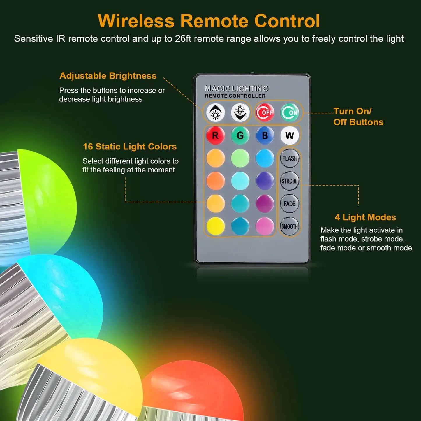 9W LED Remote Control Bulb with E27 RGB Lamp for Decor Lighting - 1 PC White - LED bulb