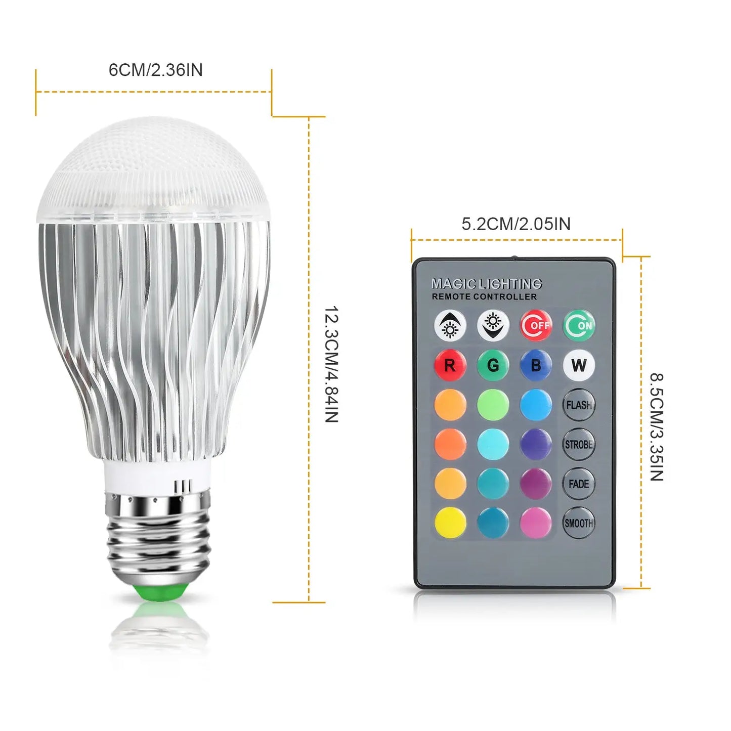 9W LED Remote Control Bulb with E27 RGB Lamp for Decor Lighting - 1 PC White - LED bulb