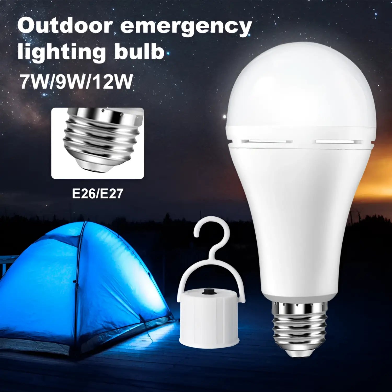 9W R70 LED Fast Charging Bulb for Outdoor Light with Built-in Battery - White - Portable LED Bulb