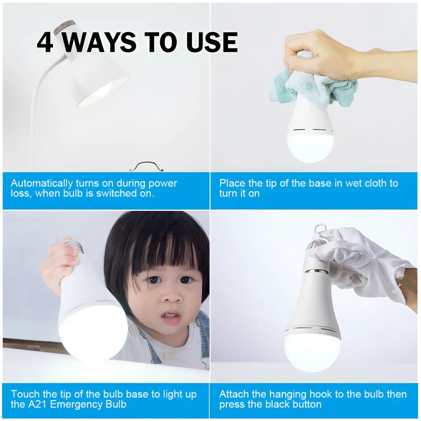 9W R70 LED Fast Charging Bulb for Outdoor Light with Built-in Battery - White - Portable LED Bulb