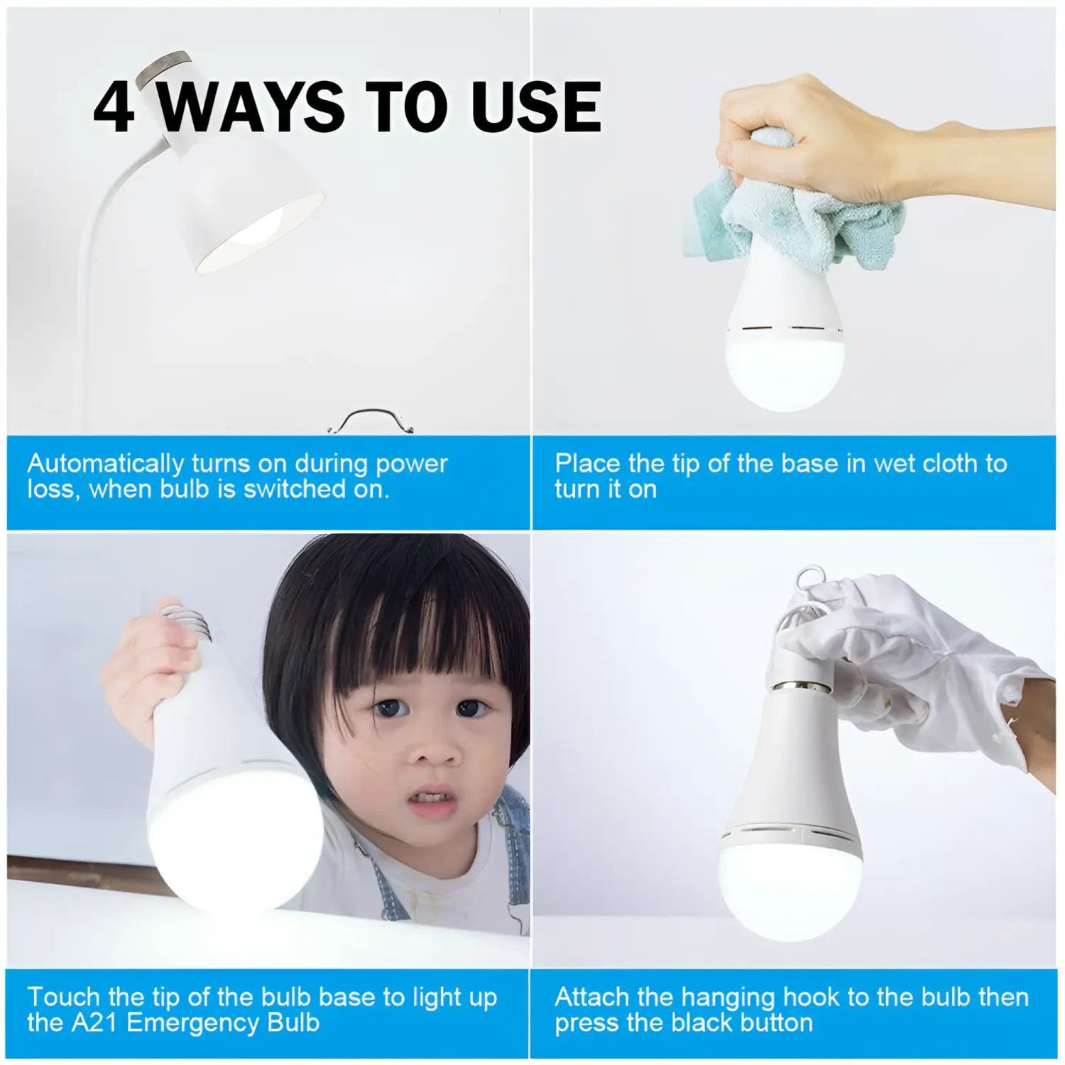 9W R70 LED Fast Charging Bulb for Outdoor Light with Built-in Battery - White - Portable LED Bulb