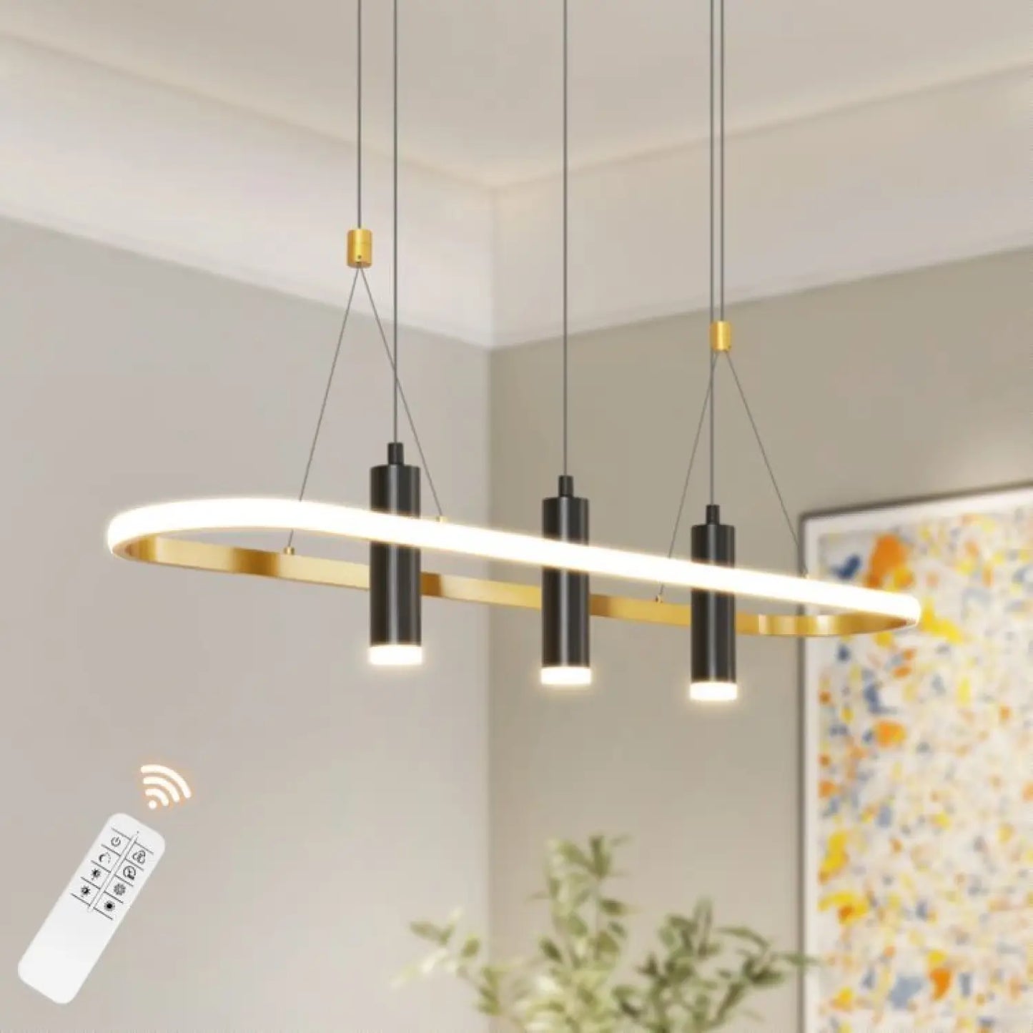 Javeriah 4 Light Black Gold Dimmable LED Pendant Light No Bulb Black Gold 12V Hanging Light