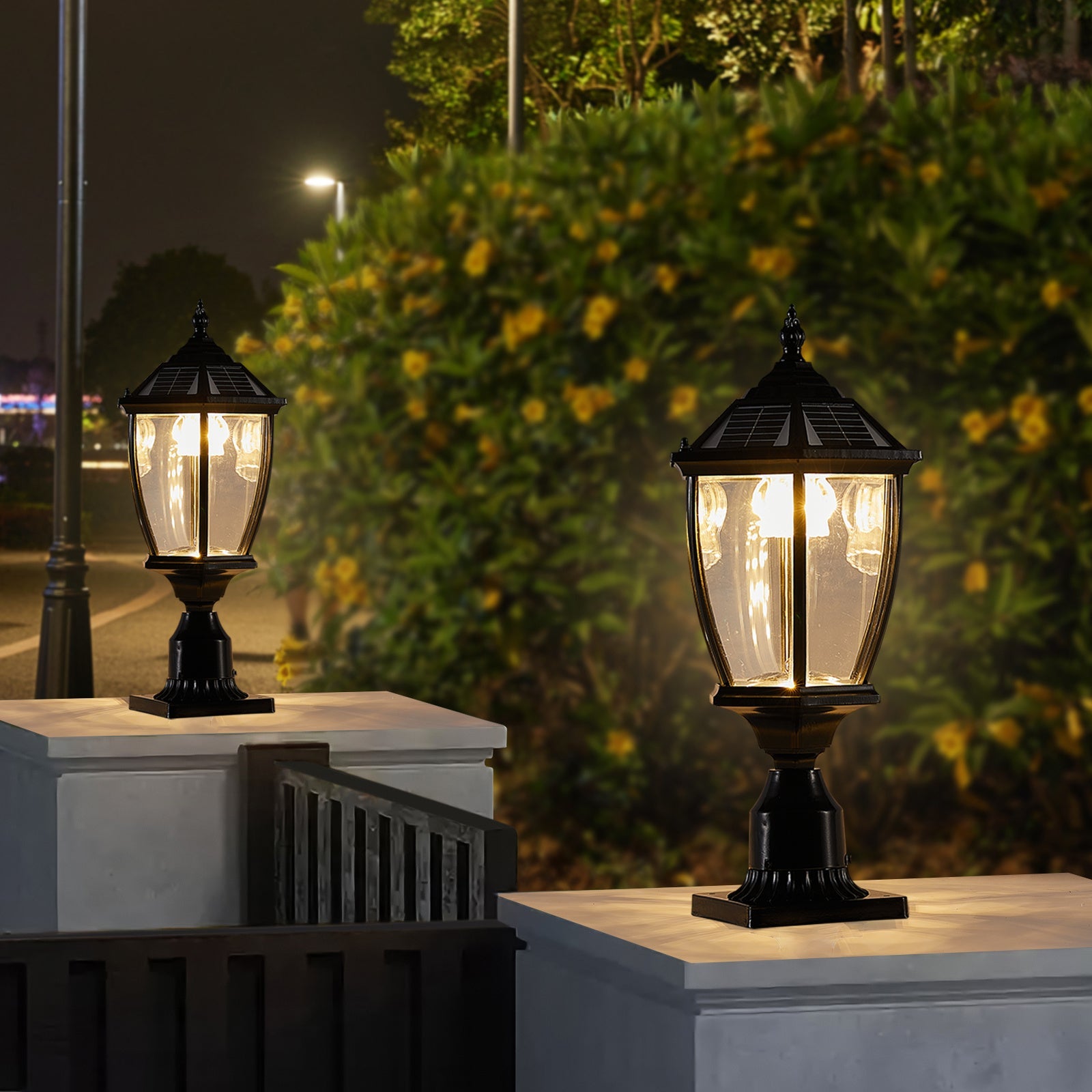 Aluminum Solar Lights Lanterns LED 2-Pack for Outdoor Pathways and Gardens - Black - Solar Light