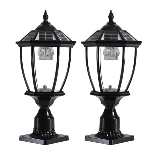 Aluminum Solar Lights Lanterns LED 2-Pack for Outdoor Pathways and Gardens - Black - Solar Light