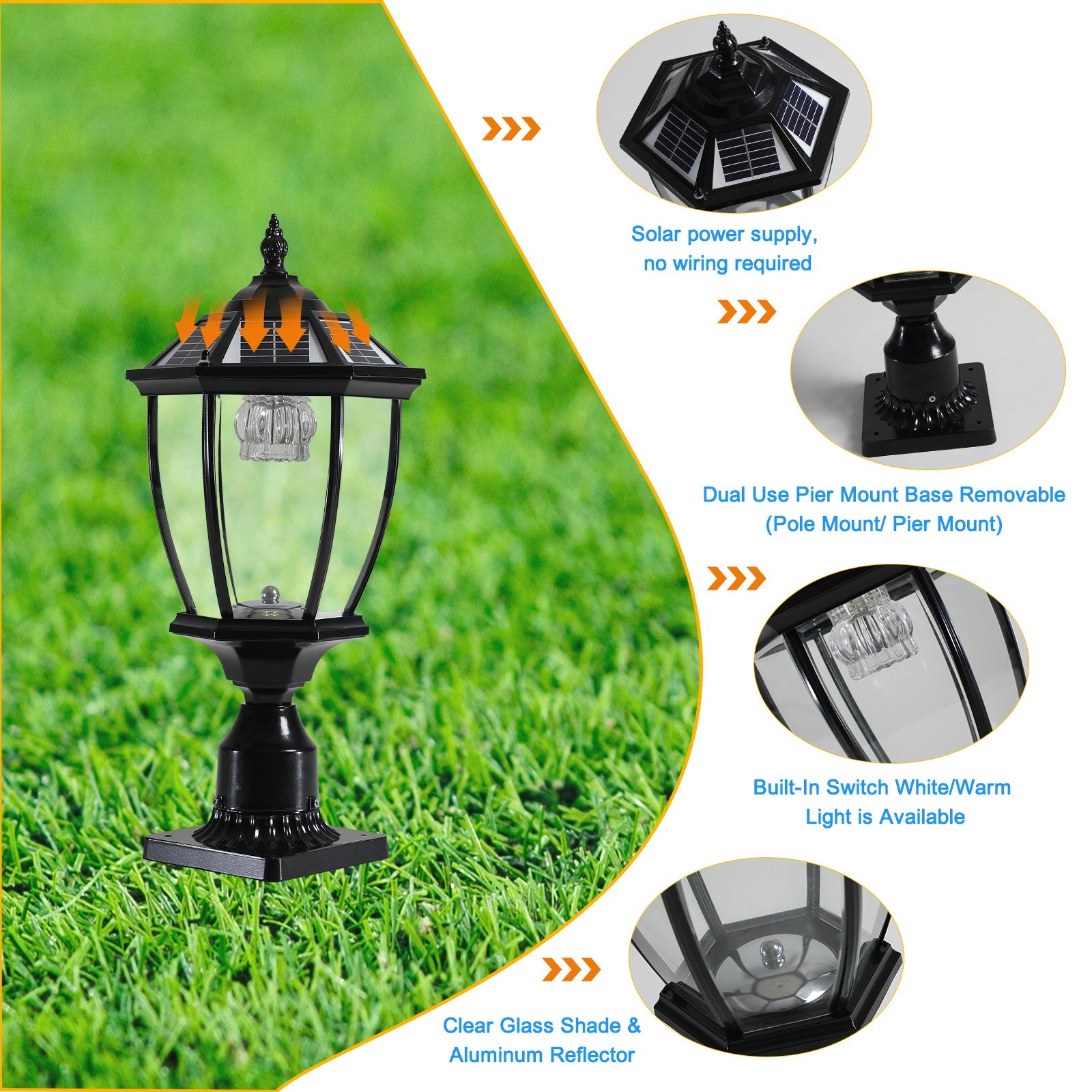 Aluminum Solar Lights Lanterns LED 2-Pack for Outdoor Pathways and Gardens - Black - Solar Light