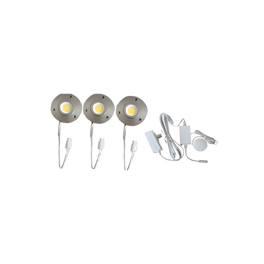 Aluminum Undercabinet Puck Lights 3-Pack 9.9W 12V 3000K with Dimmer & Plug Driver - Undercabinet Light
