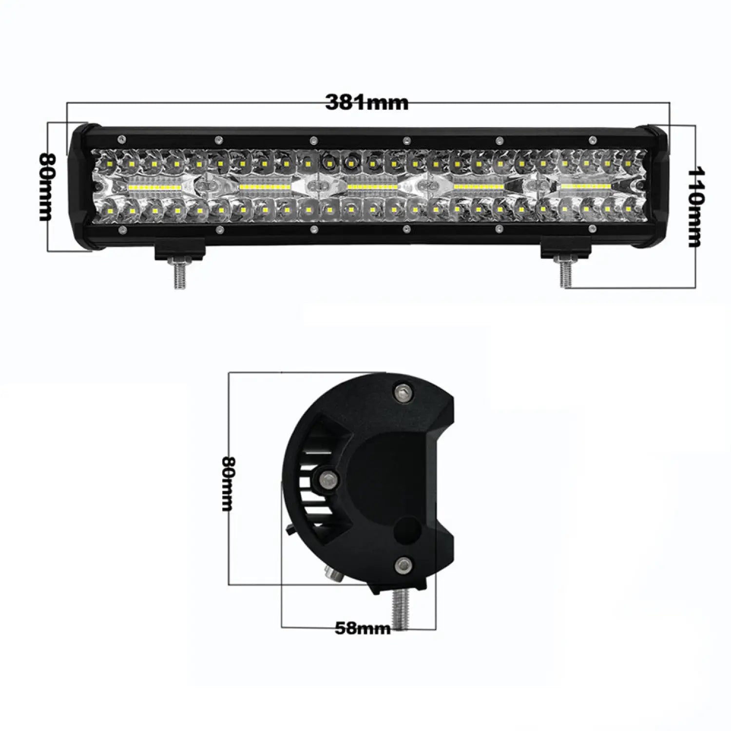 LED light bar with dimensions on a white background