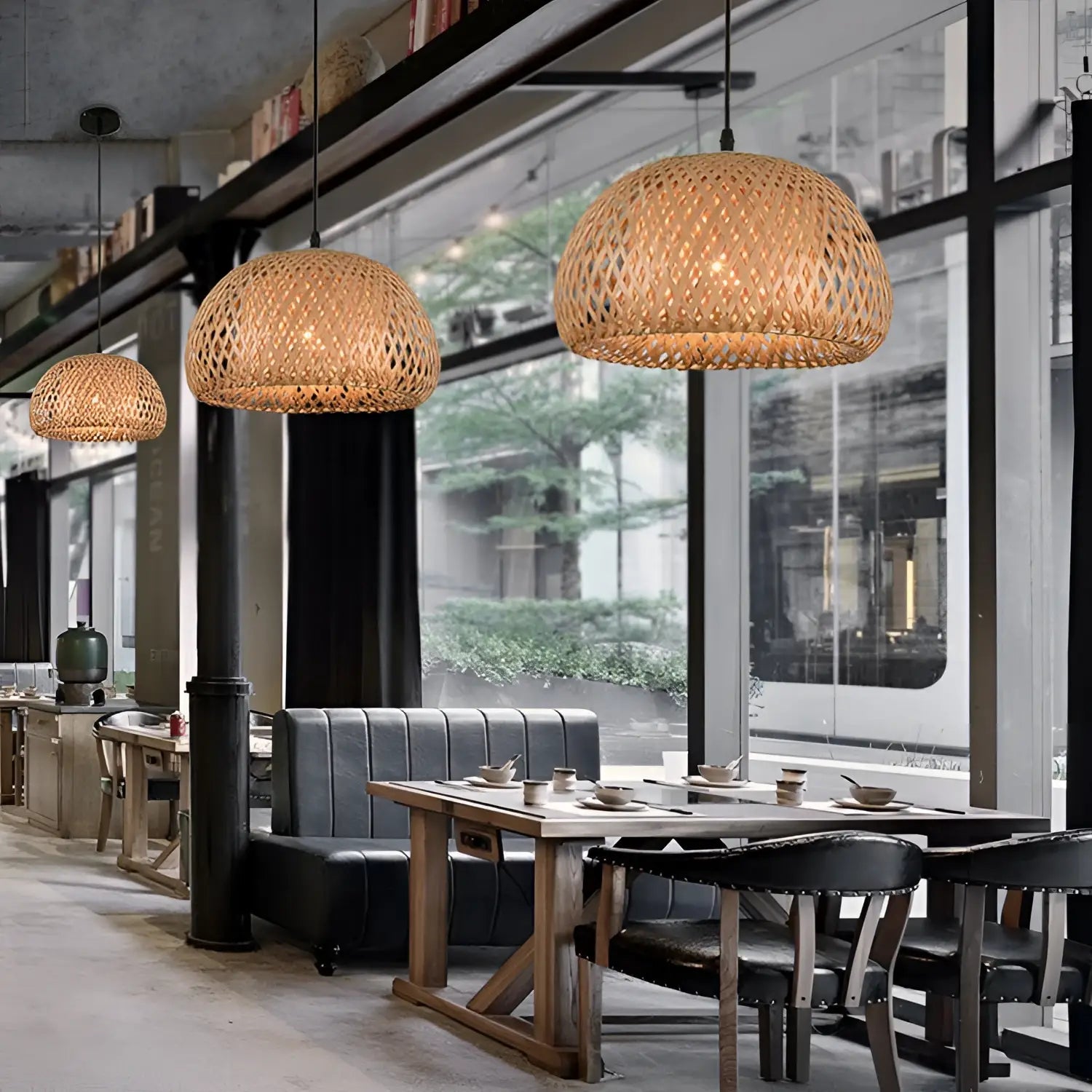 American Garden Bamboo Woven Chandelier Restaurant Southeast Asia Lamps - 12V Hanging Light