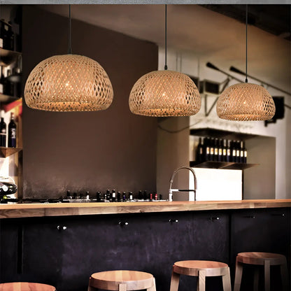American Garden Bamboo Woven Chandelier Restaurant Southeast Asia Lamps - 12V Hanging Light