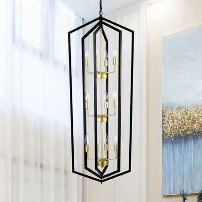 12 Light Farmhouse Hanging Light Indoor Lantern Chandelier with Gold Finish