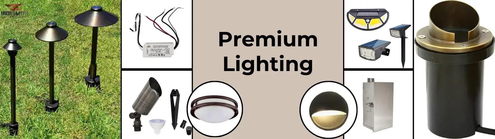 Black and brass outdoor pathway light with a cylindrical body and dome-shaped top.