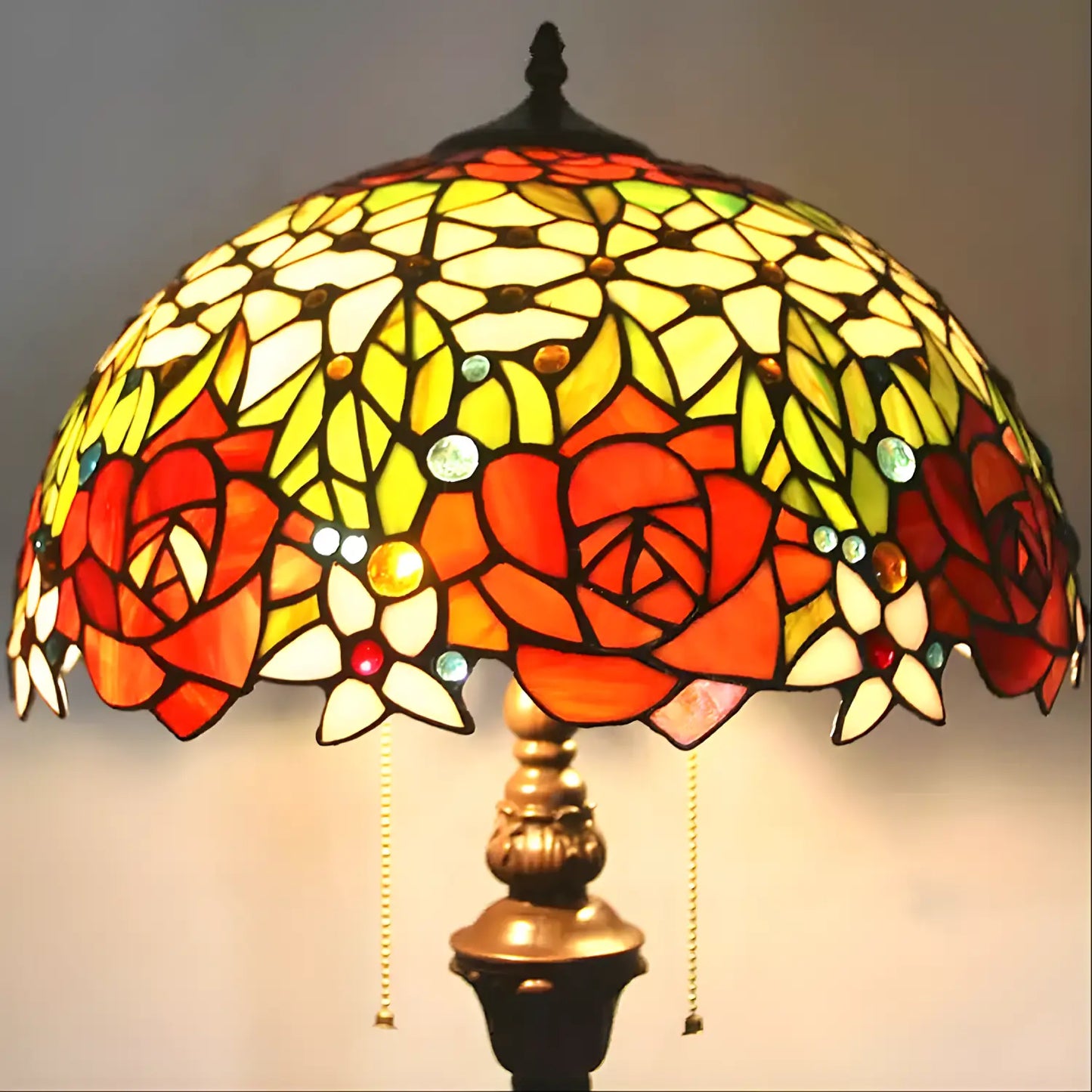 Blooming Rose Tiffany Glass Floor Lamp - No Bulb - Floor Lamp