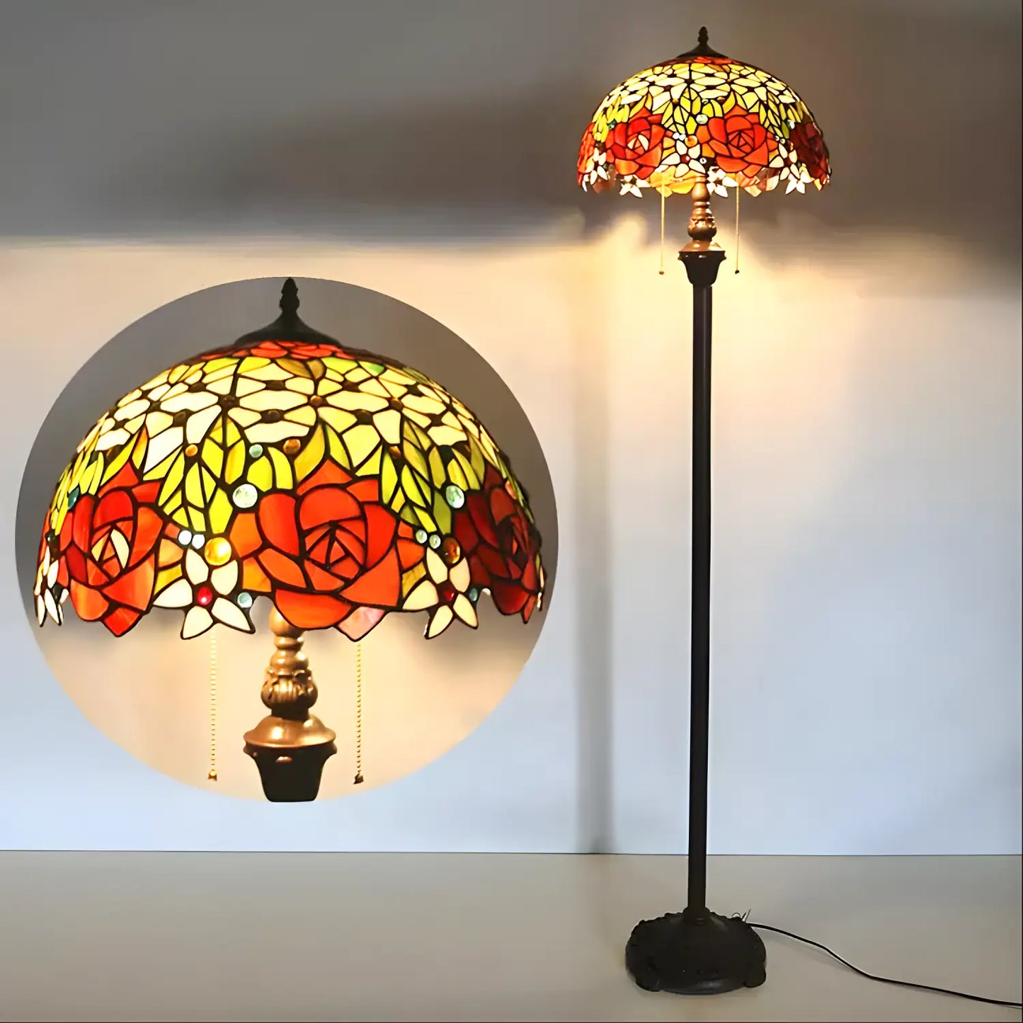 Blooming Rose Tiffany Glass Floor Lamp - No Bulb - Floor Lamp