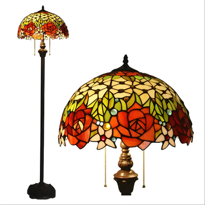 Blooming Rose Tiffany Glass Floor Lamp - No Bulb - Floor Lamp