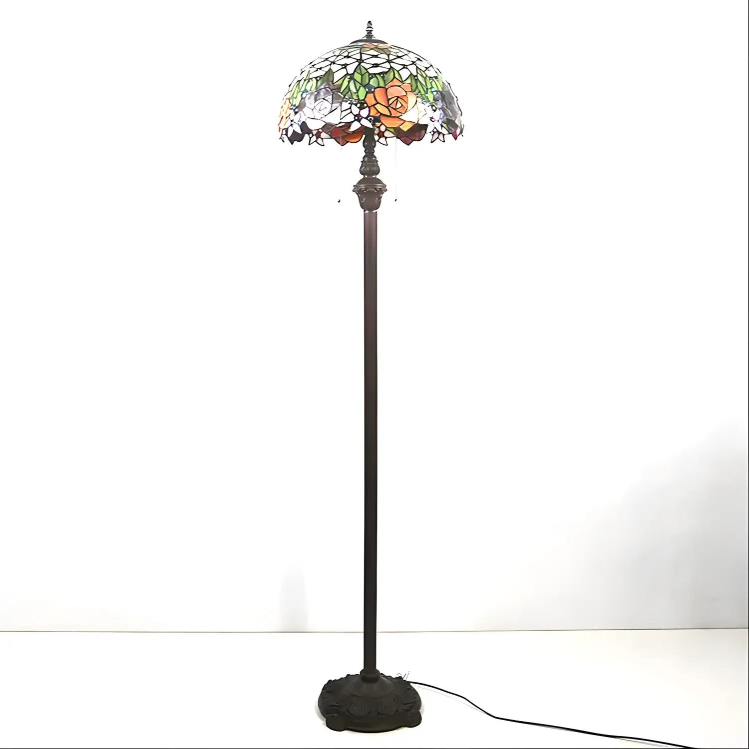 Blooming Rose Tiffany Glass Floor Lamp - No Bulb - Floor Lamp