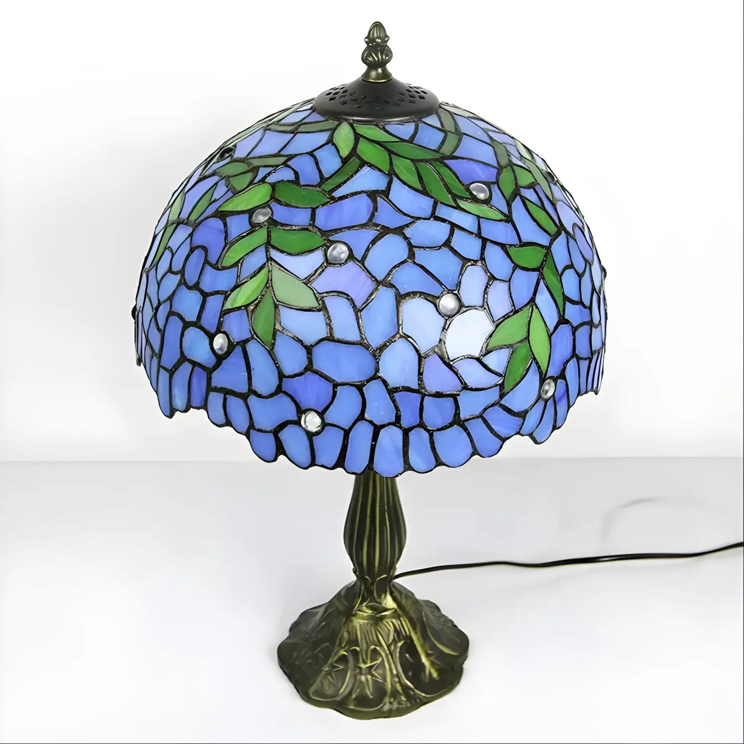 Blue Wisteria Tiffany Glass Tabletop Lamp - No Bulb - Table Lamp