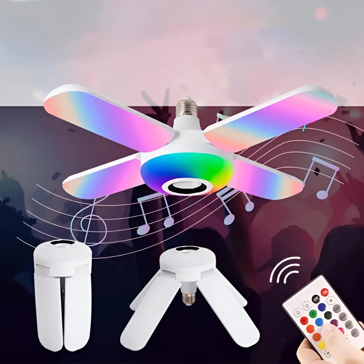 LED Four-leaf Bluetooth Music Lamp Colorful Intelligent Audio Folding Bulb Lamp Remote Control Deformable Ceiling