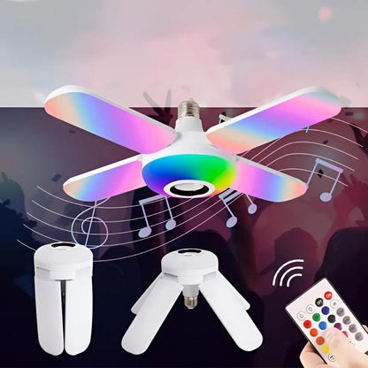 LED Four-leaf Bluetooth Music Lamp Colorful Intelligent Audio Folding Bulb Lamp Remote Control Deformable Ceiling