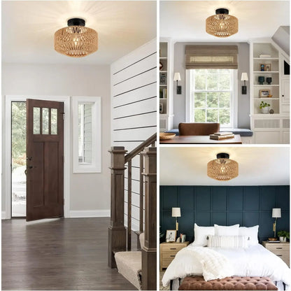 Bohemian Rattan Ceiling Mount Light Fixtures - Brown - Ceiling Light