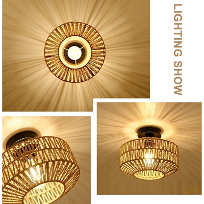 Bohemian Rattan Ceiling Mount Light Fixtures - Brown - Ceiling Light