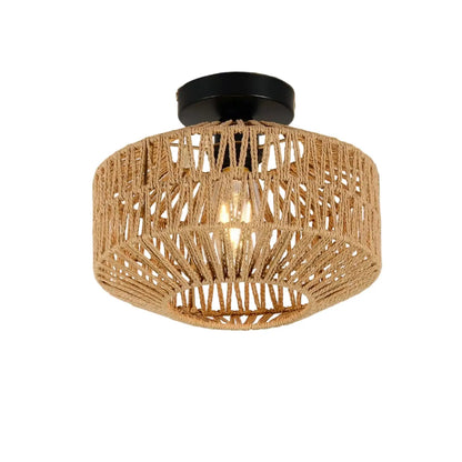 Bohemian Rattan Ceiling Mount Light Fixtures - Brown - Ceiling Light