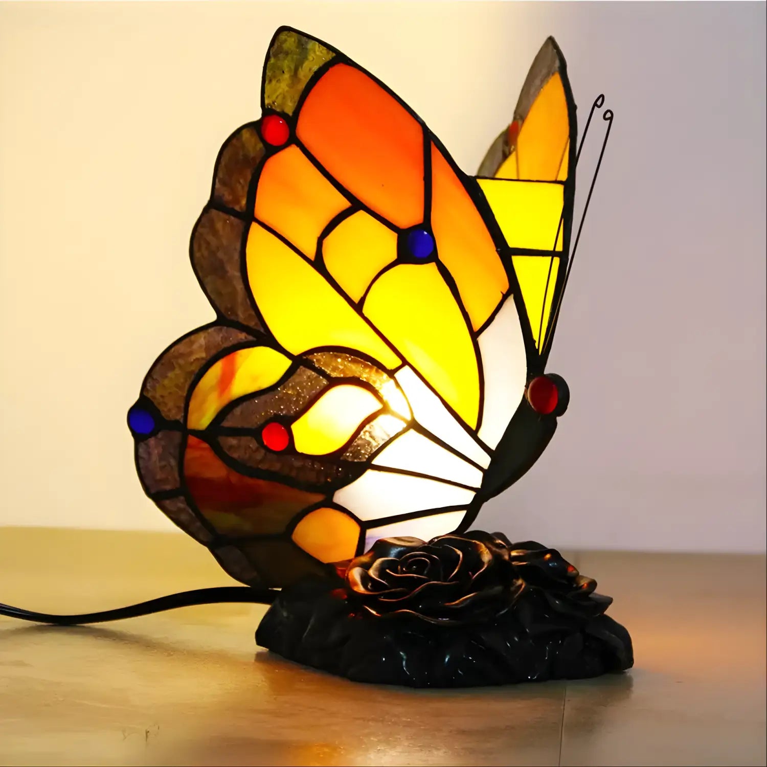 Butterfly Nightlight Tiffany Glass Tabletop Lamp - No Bulb - Table Lamp