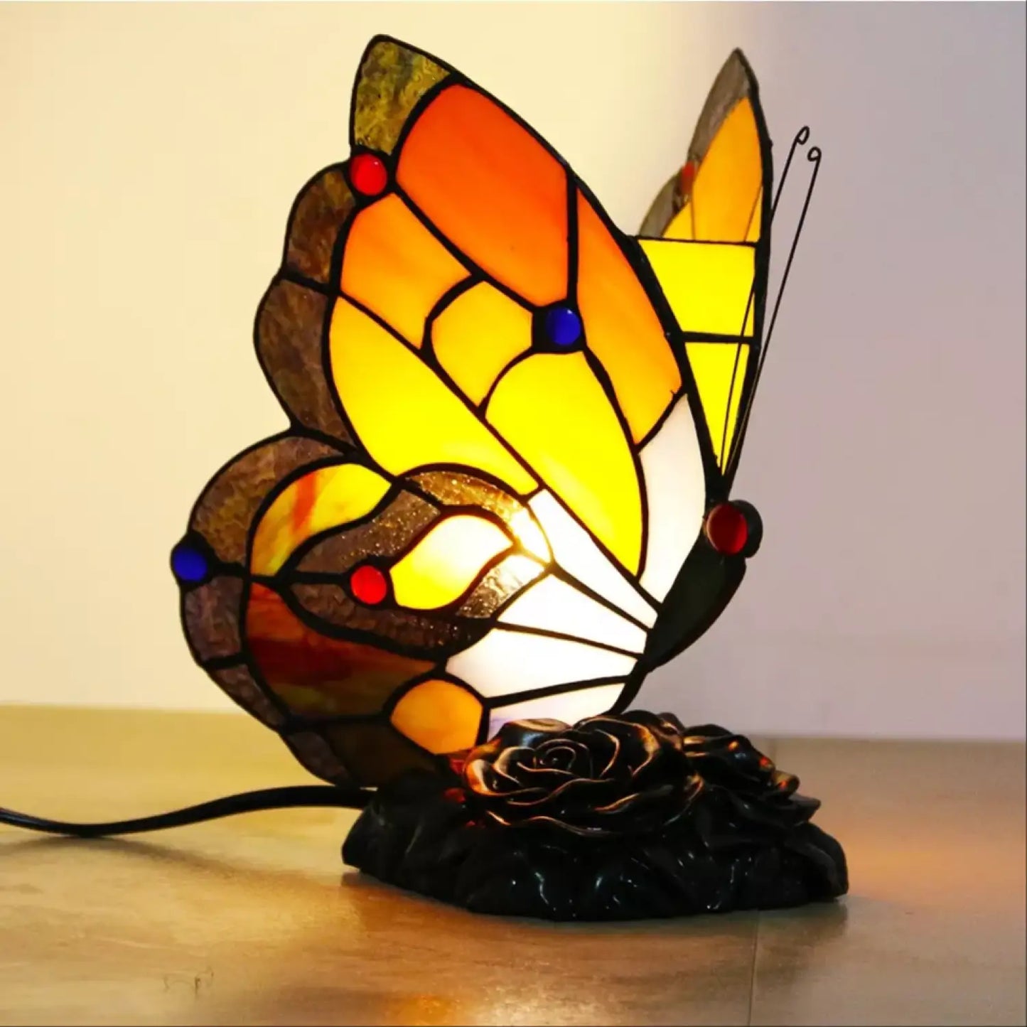 Butterfly Nightlight Tiffany Glass Tabletop Lamp - No Bulb - Table Lamp