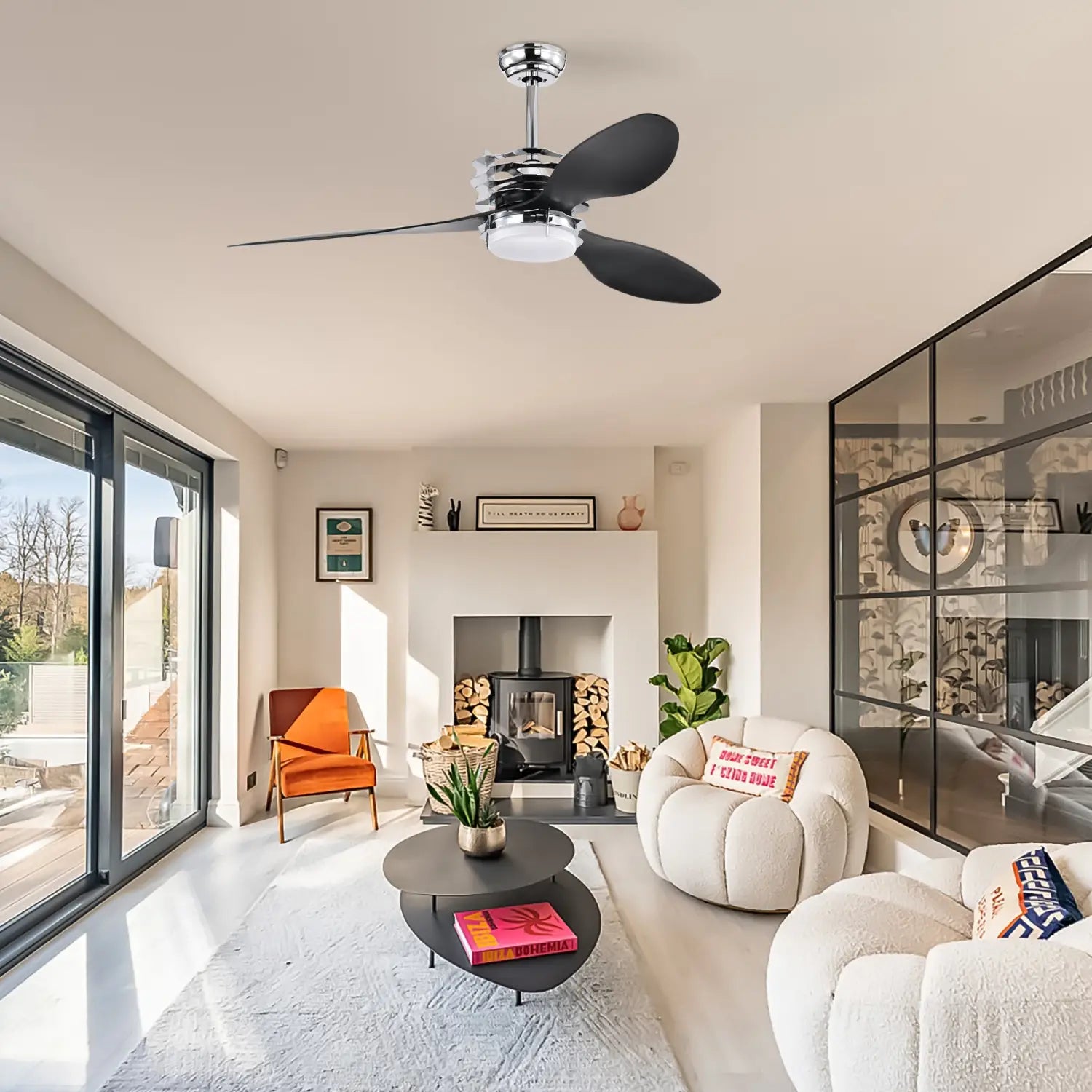 ABS Blades Ceiling Fan With Lights And Remote 6 Speeds Adjustable DC Motor Modern Ceiling Fan With 3 ABS Fan Blades & 2