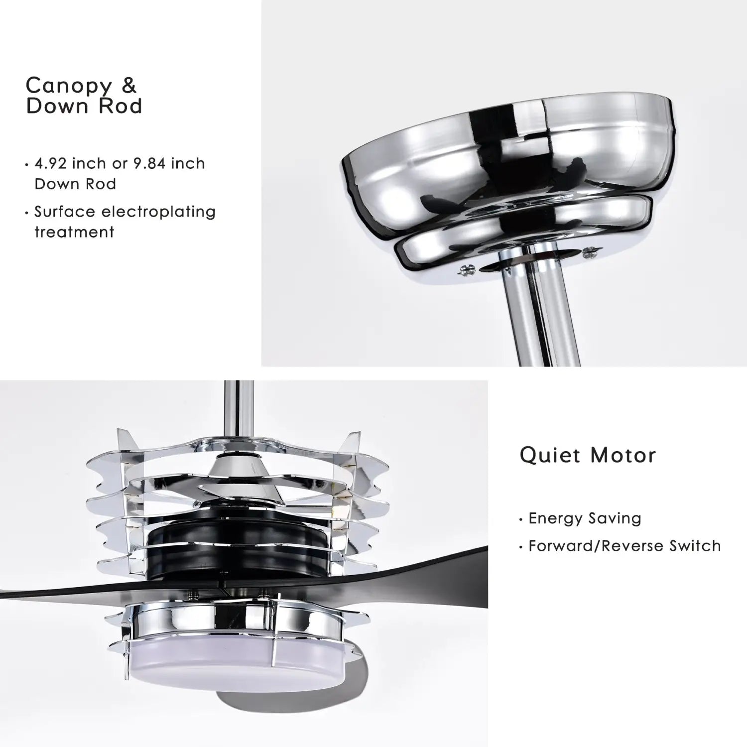 ABS Blades Ceiling Fan With Lights And Remote 6 Speeds Adjustable DC Motor Modern Ceiling Fan With 3 ABS Fan Blades & 2
